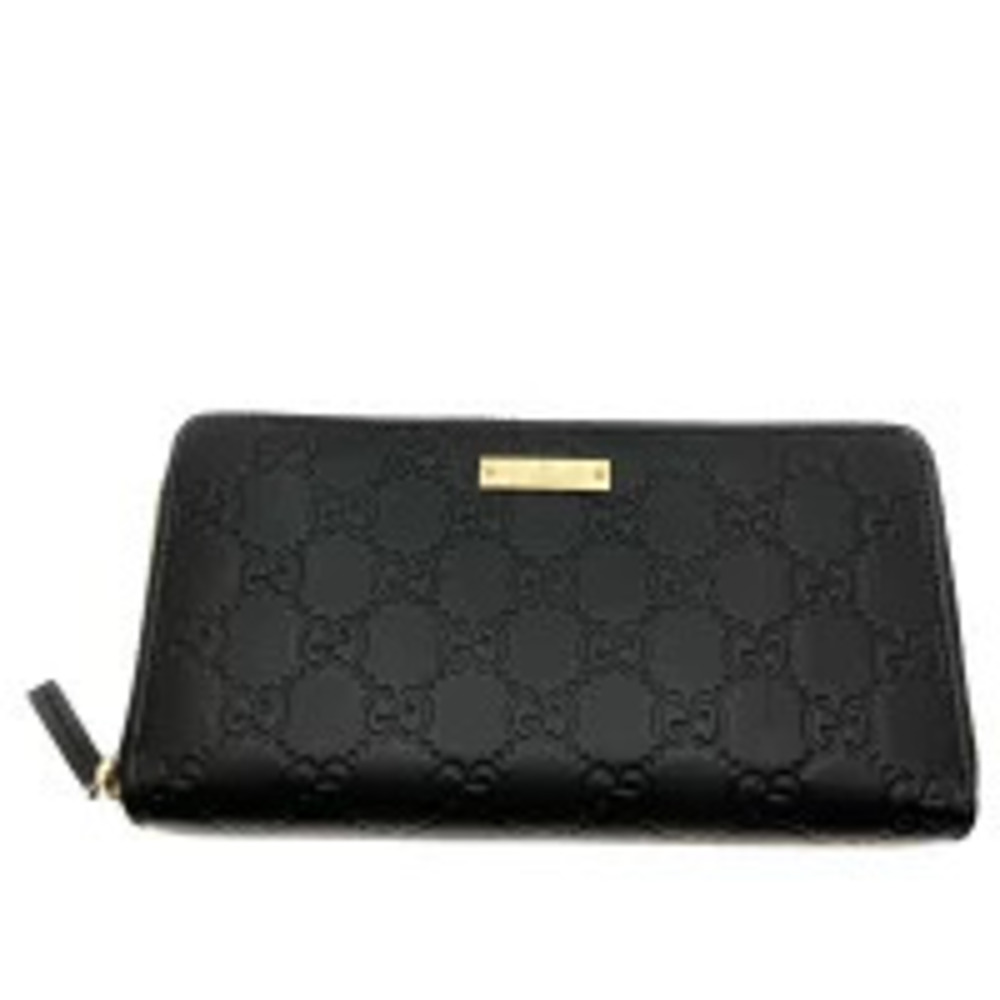 GUCCI Guccissima Round Zipper Long Wallet Black Gold Leather